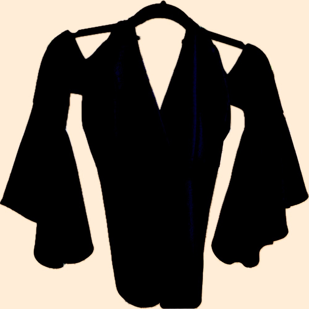 Akira Romper Black Small Halter Open Shoulders Flare Sleeves